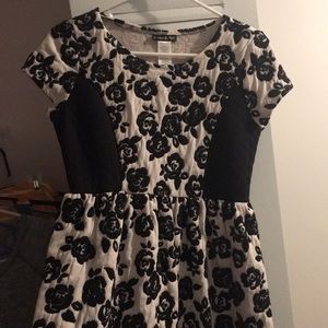 White with black flowers dress